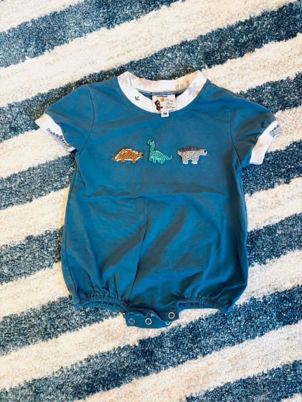 Honey Bear Boutique 3mo Baby Romper with French Knot Dinosaurs